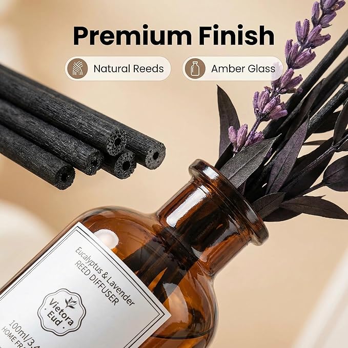 Eucalyptus & Lavender Essential Oil Reed Diffuser - 3.34 Fl Oz, Natural Calming Aromatherapy for Bedroom, Long Lasting Stress Relief Room Scent, Spa Like Home Fragrance, Non-Toxic & Gift Ready