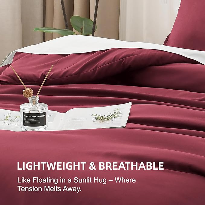 Litanika Comforters Twin XL Size Burgundy, 2 Pieces Lightweight Solid Bedding Set & Collections, All Season Fluffy Bed Set (68x92 Inches Comforter & 1 Pillowcase)