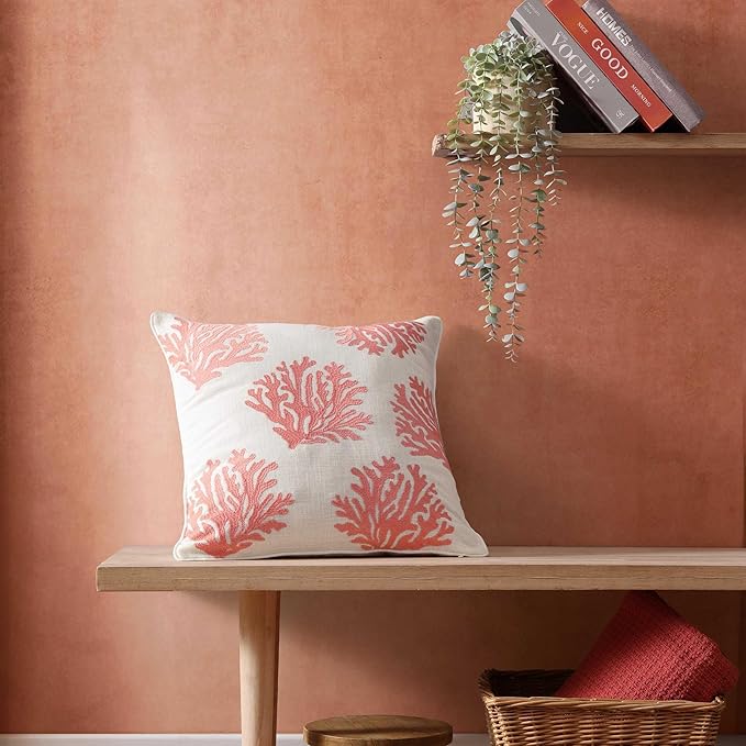 Tommy Bahama Throw Pillow Soft Cotton with Zipper Closure, Tropical Design, Ideal for Bed or Couch, 20" x 20", Coral Island Orange