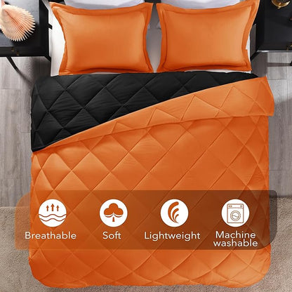 downluxe Queen Comforter Set - Orange and Black Queen Comforter, Soft Bedding Sets for All Seasons -3 Pieces - 1 Comforter (88"x92") and 2 Pillow Shams(20"x26")