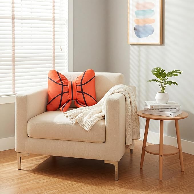 Pinkunn Basketball Bow Pillow Plush, 15'' Orange Bow Shaped Throw Pillow, Fluffy Soft Decorative Sports Basketball Cushion Valentines Gift for Women Men Players Sport Enthusiast Home Sofa Couch Decor