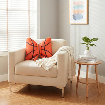 Pinkunn Basketball Bow Pillow Plush, 15'' Orange Bow Shaped Throw Pillow, Fluffy Soft Decorative Sports Basketball Cushion Valentines Gift for Women Men Players Sport Enthusiast Home Sofa Couch Decor