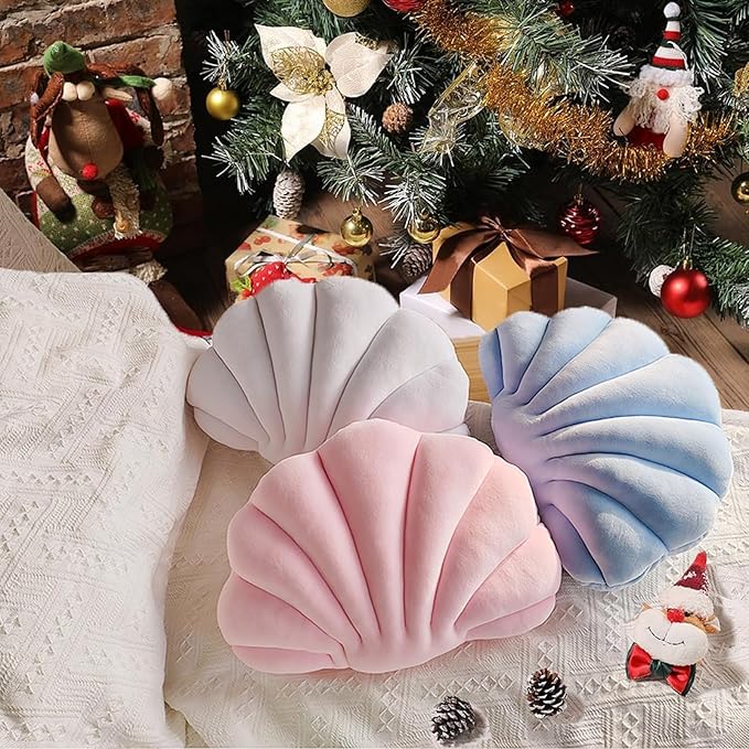 YRXRUS Seashell Pillow, White Shell Shaped Pillow, Outdoor Indoor Room Decor, Ocean Series Velvet Pillows, Throw Pillows for Patio, Bedroom Living Kids Room 3D Insert Pillow 18x13 Inch