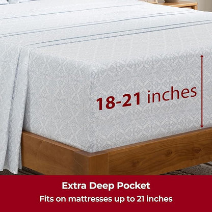 Mellanni Extra Deep King Sheets - 4 PC Iconic Collection Bedding - Hotel Luxury, Ultra Soft, Cooling Bed Sheets - Wrinkle, Fade, Stain Resistant (King, Laced Sky Blue)