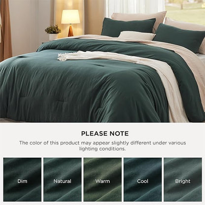 Bedsure Full Comforter Set, Forest Green Soft Prewashed Bedding for All Seasons, 3 Pieces GentleSoft™ Bed Set, 1 Lightweight Comforter (82"x86") and 2 Pillowcases (20"x26")
