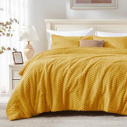 BEDELITE Fluffy King Size Comforter Set - Yellow Fleece Soft Comforter for King Size Bed, Luxury Warm Bedding Set for Winter, Fuzzy Bed Set 3 Pieces (1 Comforter, 2 Pillowcases)