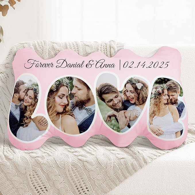 Custom Couples Pillow, Photo Gift for Valentine's Day & Christmas, Personalized Gift for Boyfriend, Thoughtful Present for Him, Romantic Birthday Gifts for Her (Pillow Insert Included)