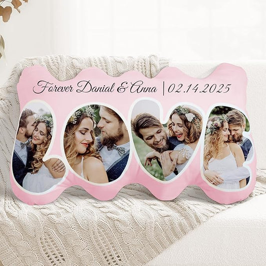 Custom Couples Pillow, Photo Gift for Valentine's Day & Christmas, Personalized Gift for Boyfriend, Thoughtful Present for Him, Romantic Birthday Gifts for Her (Pillow Insert Included)