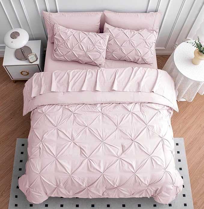 LANE LINEN Queen Comforter Set – 7 Piece Ultra Soft Microfiber Bed in a Bag - All Season Bedding with Comforter, Sheets, Pillowcases & Shams - Super-Soft, Warm & Easy-Care Queen Bed Set – Sepia Rose | Soft sleep surface, Warm breathable, Seasonal light...
