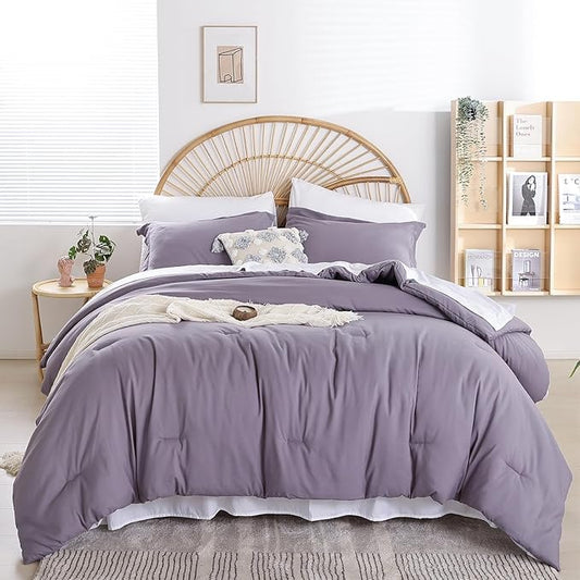 weigelia King Size Comforter Set Dusty Purple Bedding Comforter 7 Pieces Grayish Purple Comforter Set with Sheets Bed in a Bag King for Women and Men