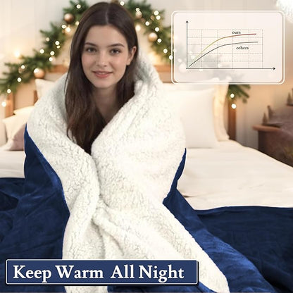 Electric Heated Blanket 72"x84" Full Size Flannel & Sherpa - 4 Heat Settings & 10H Auto Shut Off for Safe Overnight Use, Fast Heating, Machine Washable for Bed, Couch, Office - Dark Blue