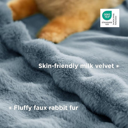 Bedsure GentleSoft Fluffy Fuzzy Greyish Blue Throw Blanket, Soft Cozy Fleece Faux Fur Blanket for Couch, Blue Room Decor Minky Velvet Bed Cover, Thick Warm Plush Birthday Gifts for Women Men Over 60