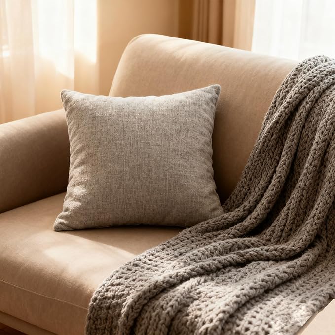 Decorative Couch Pillow Covers SofaThrow pillows with inserts included Bohemian-Style Country Cushion Cover Suitable for Beds, Sofas, Living Rooms, and Home Decor 2pack 18X18 inch.(Pearl Gray)