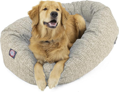 Majestic Pet 32 Inch Bagel Calming Dog Bed Washable – Cozy Soft Round Dog Bed with Spine Support for Dogs to Rest Their Head - Fluffy Donut Puppy Mat 32x23x7 (Inch) Medium – Tan