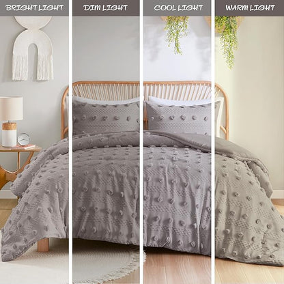 Intelligent Design Twin Duvet Cover Set, Clipped Jacquard Duvet Set Chic Pompoms Accent, All Seasons Lightweight Microfiber Bed Cover for Comforter with 1 Sham, Lucy, Twin/Twin XL Grey 2 Piece