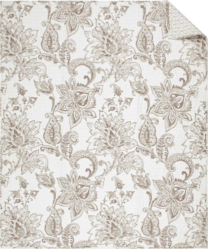 Levtex Home - Bennett Taupe - Throw - Floral Paisley - Taupe and Cream - Throw (50x60in.) - Cotton