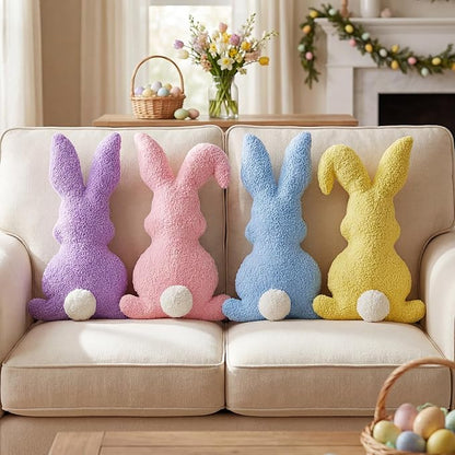 Easter Bunny Rabbit Throw Pillow: 4pcs Ultra Soft Teddy Fleece Colorful Pillows, Fluffy Bunny Shaped Cushions Easter Throw Pillows, Spring Decoration for Home, Bedroom, Living Room, Sofa and Couch