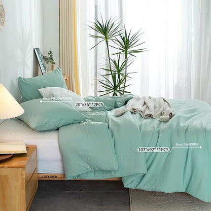 COTTEBED Softness Sage Green King Comforter Set Clearance, Lightweight All Season, Solid Fluffy Fuzzy Washed Cotton California King Bedding Down Alternative Comforter (Forest Sage Green King/Cal King)