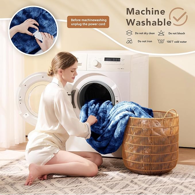 Homemate Electric Heated Blanket Queen Size - 84"x90" Heating Blanket Queen Size Dual Control 1/2/4/6/8 Hours Auto-Off 10 Heat Level Over-Heat Protection Luxury Faux Fur Sherpa ETL Certification