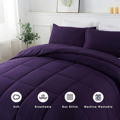 DOWNCOOL Queen Comforter Set -All Season Bedding Comforters Sets with 2 Pillow Cases-3 Pieces Bedding Sets Queen -Down Alternative Purple Queen Size Comforter Sets(88"x92")