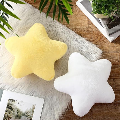 2 Pcs 11 Inch Star Pillow Decorative Star Shaped Throw Pillow Gift Cute Aesthetic Soft Plush Floor Cushions Room Decor for Bedroom Living Room Sofa Bed(Yellow, White)