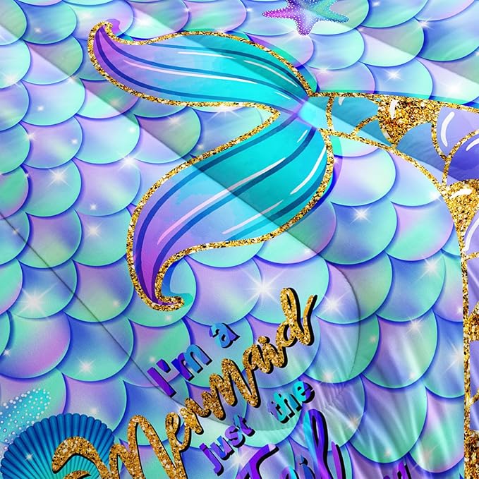 Blue Mermaid Tail Comforter Sets Full Size，Bedding Sets for Kids,Blue Starfish Comforter Sets All Season 1 Comforter and 2 Pillowcases