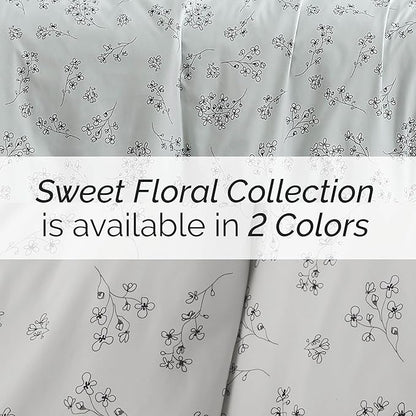 Southshore Fine Living, Inc. 3-Piece Oversized Comforter King Size, Down Alternative Floral Comforter with Matching Shams, Soft Flowered Bedspread for California/King Mattress, Sweet Florals Grey