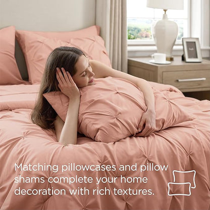 Bedsure California King Comforter Set Dusty Pink - Bed in a Bag California King 7 Pieces, GentleSoft™ Pintuck Bed Set Gift for Family, Pinch Pleat Dusty Pink Comforter with Sheets, Pillowcases & Shams