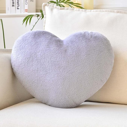 Grey Heart Pillows, Cute Heart Decorative Pillow, Heart Shaped Throw Pillows for Bed, Faux Rabbit Fur Plush Hoom Decor Pillow Cushion for Chair Sofa Living Room (Large-19.6"x15.7")