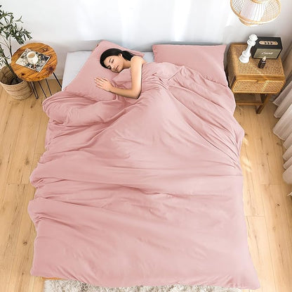 COTTEBED Light Pink Twin XL Comforter Set for College Girls, Ultra-Soft Lightweight Washed Cotton Twin Bedding Comforter Sets for Kids Women Student School Dorm All Season Use, Blush Pink Twin/Twin XL