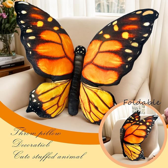 Butterfly Decorations Pillow Decorative Throw-Pillow Stuffed Animal Plush Gifts for Women Decor for Room Home Garden 24.4" x 16.5"