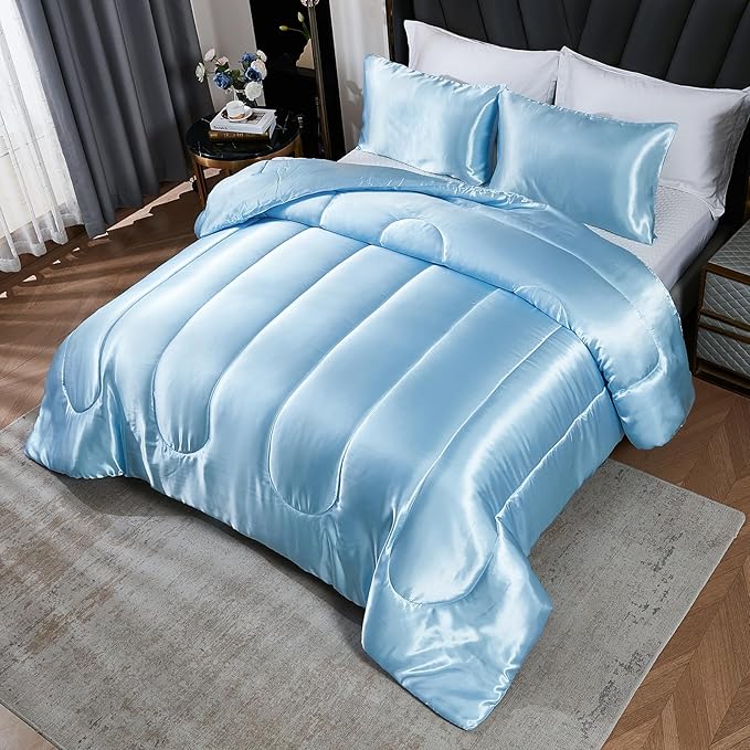 Satin Comforter Set King Silk Like Blue Bedding Set Luxury Hotel Silky Bed Home Deocr Sexy Silky Down Comforter Baby Blue Bed Set