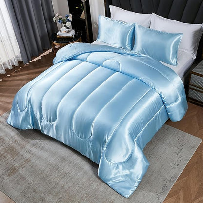 Satin Comforter Set Queen Silk Like Blue Bedding Set Luxury Hotel Silky Bed Home Deocr Sexy Silky Down Comforter Baby Blue Bed Set