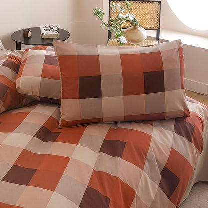 Houseri Red Plaid Comforter Set California King Vintage Grid Bedding Sets