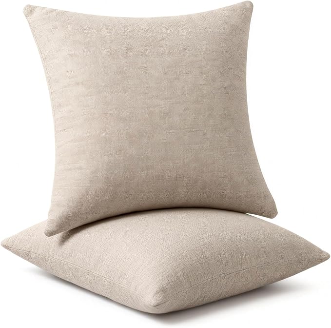 Decorative Couch Pillow Covers SofaThrow pillows with inserts included Bohemian-Style Country Cushion Cover Suitable for Beds, Sofas, Living Rooms, and Home Decor 2pack 18X18 inch.(Light Linen)