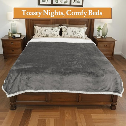 Electric Heated Blanket 62"x84" Twin Size Flannel & Sherpa - 4 Heat Settings & 10H Auto Shut Off for Safe Overnight Use, Fast Heating, Machine Washable for Bed, Couch, Office - Light Gray