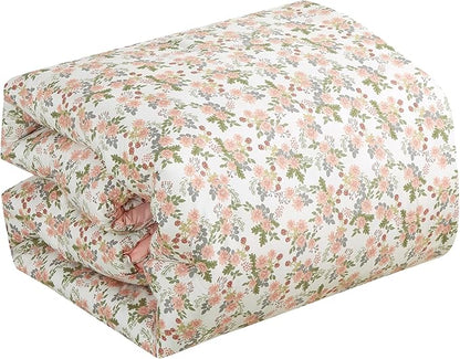 Chezmoi Collection Winika 3-Piece Floral Comforter Set King - Multicolor Pink Red Green Gray Floral Flowers Printed Microfiber Lightweight Bedding Set for All Season
