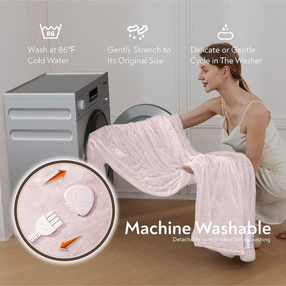 Wapaneus Foot Pocket Heated Blanket Electric Throw with 10 Heating Levels and 4 Timer Settings 4 Hours Auto Shut Off, Flannel Fast-Heating Heated Throw 50" x 60", Machine Washable, Pink