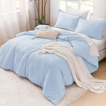 Litanika Comforters Light Blue Twin/Twin XL Size, 2 Pieces Lightweight Solid Bedding Comforter Set, All Season Fluffy Bed Set (66x90In Comforter & 1 Pillowcase)