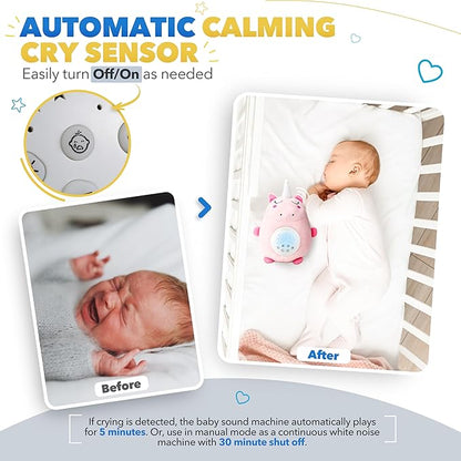 Bubzi Co Sound Machine, Portable Unicorn Soother & Night Light Projector, Comforting Electronic Infant Toddler Sleep Aid & Shush with White Noise