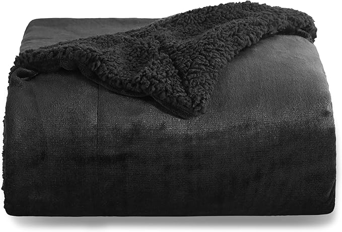 Bedsure GentleSoft Sherpa Fleece Throw Blanket Twin Size for Couch - Thick and Warm Throw for Women and Men, Soft Fuzzy Plush Twin Blanket for Winter, Non-Heated, Black, 60x80 Inches