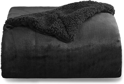 Bedsure GentleSoft Sherpa Fleece Throw Blanket Twin Size for Couch - Thick and Warm Throw for Women and Men, Soft Fuzzy Plush Twin Blanket for Winter, Non-Heated, Black, 60x80 Inches