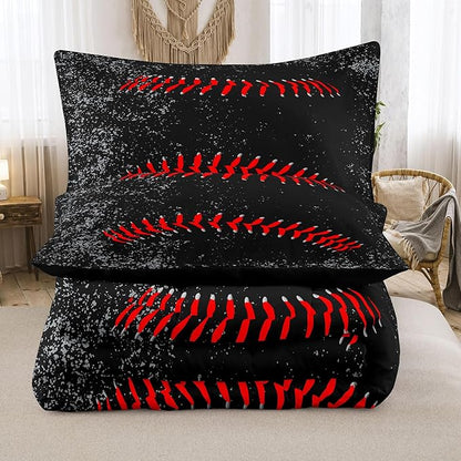 NINENINE Boys Baseball Bedding Twin, Black Kids Baseball Comforter Set Twin, 2 Pieces Kids Sports Comforter Set for Boys with 1 Pillowcase