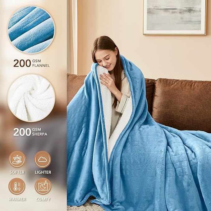 Homemate Electric Heated Blanket King Size - 100"x90" Heating Blanket King Size Dual Control 1/2/4/6/8 Hours Auto-Off 10 Heat Level Over-Heat Protection Flannel Sherpa ETL Certification