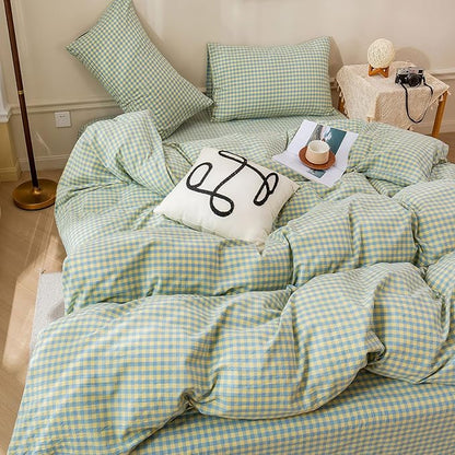 HighBuy Green Gingham King Comforter Set Blue Grid Plaid Bedding Comforter Set Fluffy Lightweight Soft Modern Checkered Pattern Comforter Set for All Season,Gingham Grid Bedding Set 3 Pieces