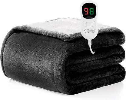 Homemate Electric Heated Blanket Full Size - 72"x84" Heating Blanket Full Size 1/2/4/6/8 Hours Auto-Off 10 Heat Level Over-Heat Protection Flannel Sherpa ETL Certification