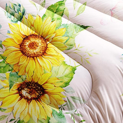 Sunflower Pink Comforter Set Full Size for Women Adults,3 Piece Butterfly Floral Bedding Set,Microfiber Quilts with 2 Shams Soft Lightweight Quilt Room Decor,Pink