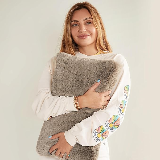 UnHide Squish Lumbar Pillow - Faux Fur Pillow - Extra Soft Throw Pillow - Rectangular Shaped, Polyester Fill - Machine Washable - Perfect for Living Room Or Bedroom - 10” x 18” - Taupe Ducky