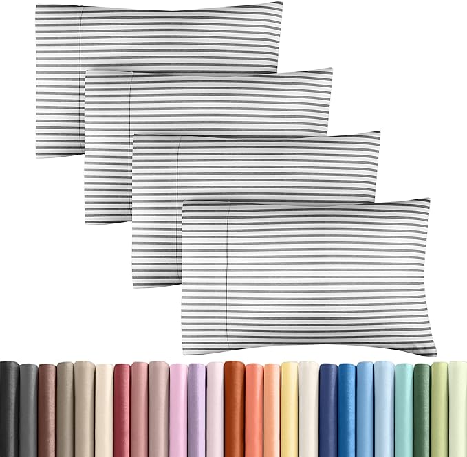 Queen Pillow Cases Set of 4 - Ultra Soft Hotel Quality Pillowcase Covers - Comfy, Cozy & Wrinkle Free - Shrinkage and Fade Resistant - Machine Washable Pillow Protectors - 4 Piece Set - Grey Stripes 2