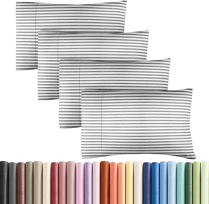 Queen Pillow Cases Set of 4 - Ultra Soft Hotel Quality Pillowcase Covers - Comfy, Cozy & Wrinkle Free - Shrinkage and Fade Resistant - Machine Washable Pillow Protectors - 4 Piece Set - Grey Stripes 2